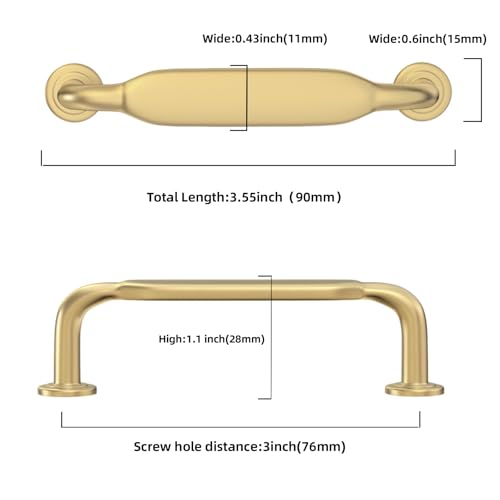 10 Pack 3 inch Brushed Gold Kitchen Cabinet Handles - color: Brushed Gold, size: 3'' Hole Center(76mm)