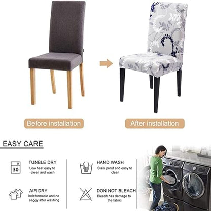 Stretch Chair Covers Slipcovers Set of 6 Printed Stretchable Dining Chair Slipcover Washable Removable for Kitchen,Hotel,Restaurant - color: Flower Vine, size: 6