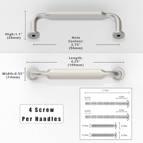 10 Pack Brushed Satin Nickel Cabinet Pulls 3.75 Inch(96mm) Kitchen Cabinet Handles Solid Zinc Alloy Cabinet Hardware Drawer Pulls - color: Brushed Satin Nickel, size: 3.75" Hole Center
