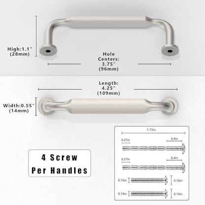 10 Pack Brushed Satin Nickel Cabinet Pulls 3.75 Inch(96mm) Kitchen Cabinet Handles Solid Zinc Alloy Cabinet Hardware Drawer Pulls - color: Brushed Satin Nickel, size: 3.75" Hole Center