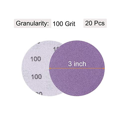 uxcell 20Pcs 3-Inch Purple Sanding Discs 100 Grits Hook and Loop Professional Aluminum Oxide Sand Paper Wet Dry Polish for Wood Metal Paint Finishing - style: 100 Grit