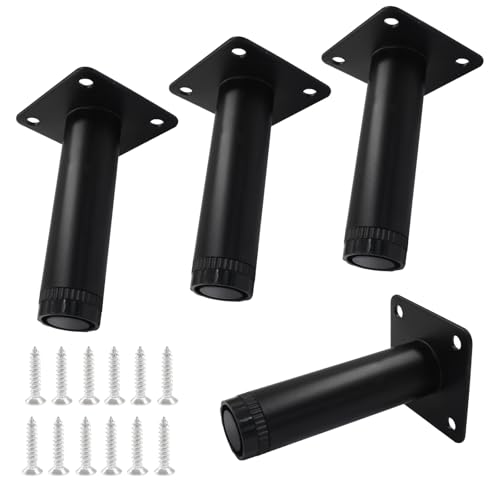 4 Inch Adjustable Metal Furniture Legs 4 Pack Black with Screws - size: 4 inches