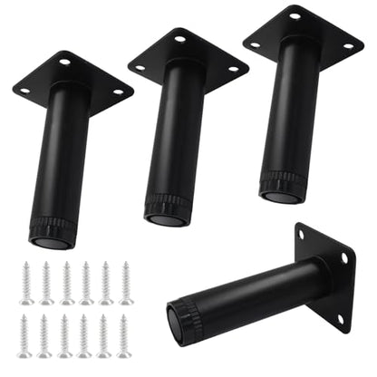 4 Inch Adjustable Metal Furniture Legs 4 Pack Black with Screws - size: 4 inches