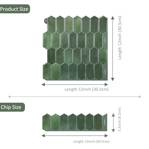Alwayspon 10 Sheets 12" x12inch Emerald Green 3D Vinyl Backsplash Tiles, Self-Adhesive Peel and Stick Wall Tile Stickers Stick on Subway Tiles for Kitchen Bathroom Wall - color: Emerald Green