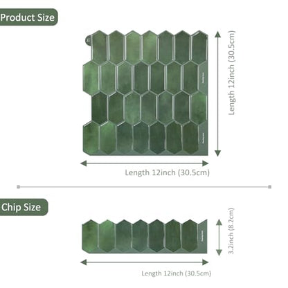Alwayspon 10 Sheets 12" x12inch Emerald Green 3D Vinyl Backsplash Tiles, Self-Adhesive Peel and Stick Wall Tile Stickers Stick on Subway Tiles for Kitchen Bathroom Wall - color: Emerald Green