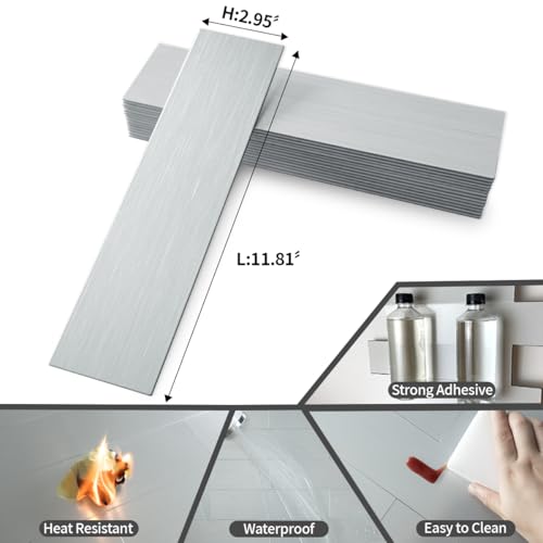 AULIGET 3" x 12" Peel and Stick Backsplash Wall Tiles, PVC Composite Stick on Tiles for Backsplash Kitchen, Bathroom, Laundry Room, Camper, Fireplace (40, Brushed Metal) - color: Brushed Metal, size: 40 Pieces, 3"x12"x0.12"