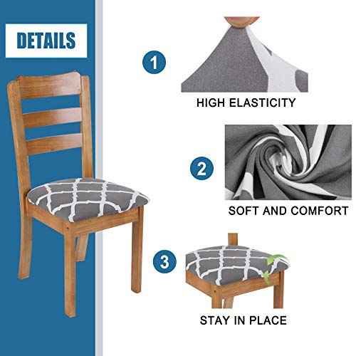 SearchI Seat Covers for Dining Room Chairs Stretch Printed Chair Seat Covers Set of 4, Removable Washable Upholstered Chair Seat Protector Cushion Slipcovers for Kitchen, Office(Grey+White) - color: Grey+white