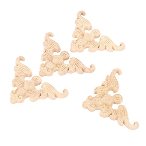 4Pcs Wood Carved Appliques Onlays Corner Flower Carving Decals Furniture