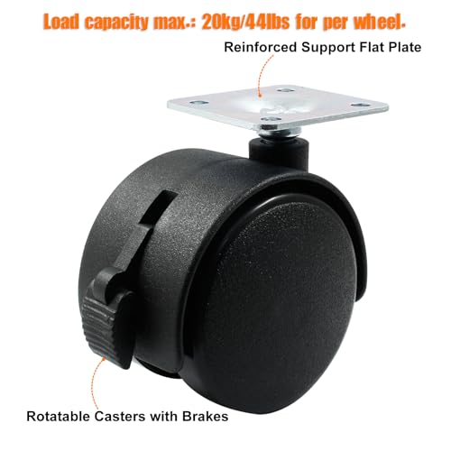2 Inch Swivel Caster Wheels with Brake, Plate Caster, 4pcs - style: 2 Inch with Brake