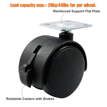 2 Inch Swivel Caster Wheels with Brake, Plate Caster, 4pcs - style: 2 Inch with Brake