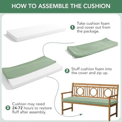 Summsun Outdoor Bench Cushion Pad, 45 x 18 x 3 Inch, Sage Green - color: Sage Green, size: 45x18x3 Inch