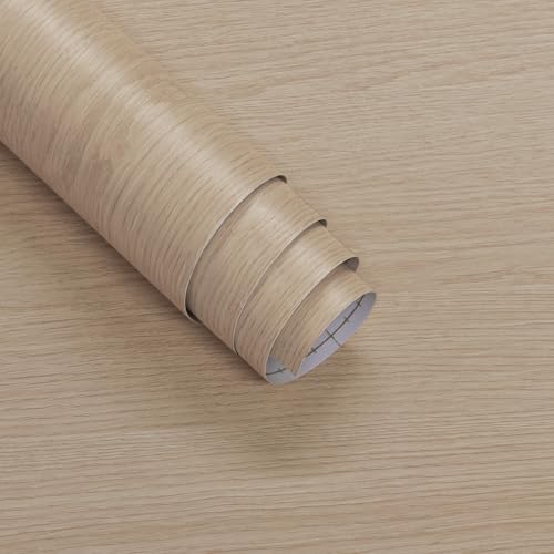 Wide Light Wood Wallpaper Peel & Stick 3D Textured Wood Grain Contact Paper - color: Beige, size: 48" x 118"
