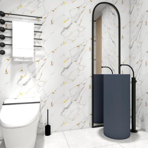 Peel and Stick Wallpaper White and Gold Marble Contact Paper for Countertop - color: White and Gold, size: 15.7" x 78.7"