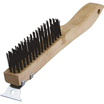 Warner 10" 4x16 Row, Wood Handle Wire Brush w/Scraper, 11083 - size: 1 Count (Pack of 1), style: Wire w/Scraper