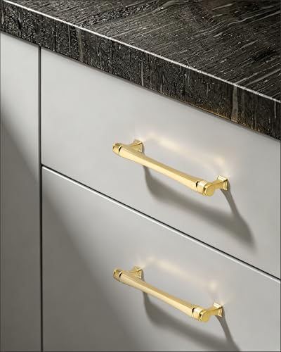 LIMUR 10 Pack 7.5 Inch (192mm) Hole Center Brushed Gold Cabinet Pulls – Solid Zinc Alloy Kitchen Cabinet Handles, Drawer Pulls for Bathroom Vanity, Dresser & Wardrobe, M4 Screws Included - color: Brushed Gold, size: 7.5"/192 MM Hole Center