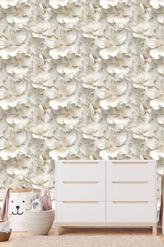 Peel and Stick Wallpaper Gray Yellow Gradient Floral Small - color: Cream&Light yellow, size: 17.7" x 78.7"