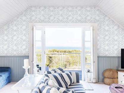 Blue Wallpaper Coastal Peel and Stick Wallpaper Boho 197"x17.3" Blue and White Wall Paper Geometric Contact Paper Textured Removable Vinyl Waterproof for Bathroom Bedroom Farmhouse Kitchen - color: White and Blue, size: 17.3" x 197"