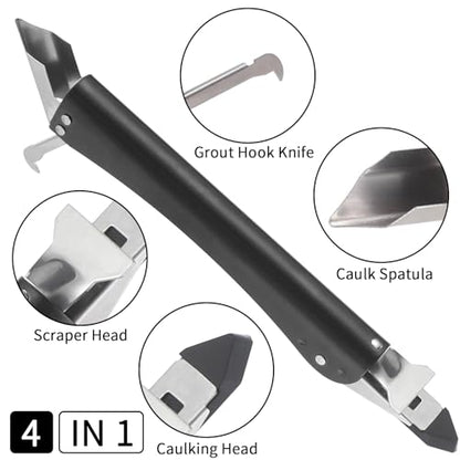 Professional Caulking Tool, 4 in 1 Silicone Caulk Remover Tool Kit, Stainless Steel Sealant Finishing Smoothing Removal Grout Scraper Tools for Home, Kitchen, Bathroom, Window, Floor, Tile