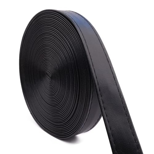 Lace Trim Faux Leather Cord Flat Leather Strap 10 Yards Vinyl Upholstery Trim for Sofa, Box, Luggage Box Decoration,Boat Auto, Sewing,Crafts (Black)