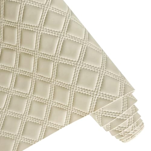 ONEART | Solid Plaid Embossed Faux Leather Fabric, 16"×54" Soft Durable Synthetic Pleather for Wallets Handbag Sewing Projects-Antique White - color: Antique White