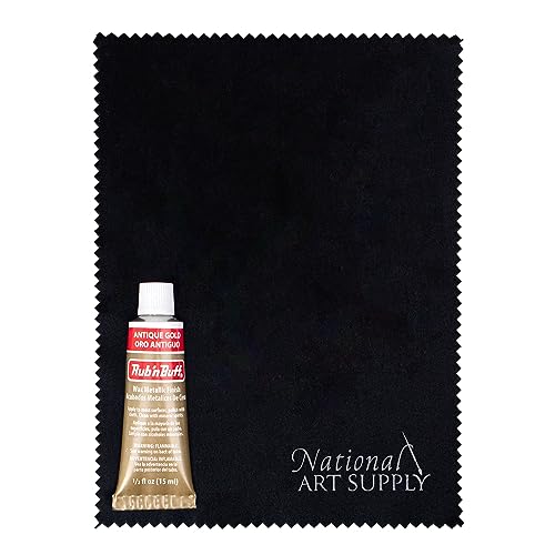 Amaco Rub and Buff Antique Gold 0.5oz/15ml Gilding Wax, Microfiber Cloth - color: Antique Gold