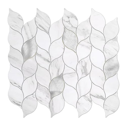 Tilingview 10-Sheet Peel and Stick Backsplash Tile for Kitchen, Self-Adhesive Mosaic Leaf Shape PVC Mixed Metal Wall Tile with Gaps (Leaf Gaps Marble) - color: Leaf Gaps Marble