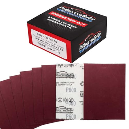 ProductionShop Premium Red 600 Grit 1/4 Sheet Size Red Sanding Sheets, Box of 30 - Hook & Loop Backing Sandpaper, Fine-Cut Abrasive - Fits Palm Sanders, Hand Sanding Blocks - Woodworking, Auto Paint - style: 600 Grit
