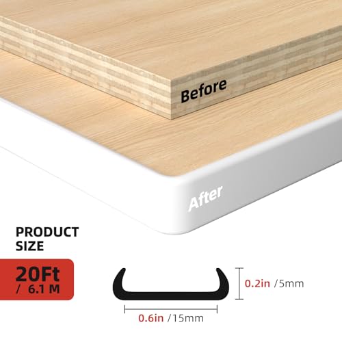 U-Shape Edge Banding, 0.6 inch x 20ft TPE White Veneer Edging Trim - color: White, size: 0.6 in x 20ft