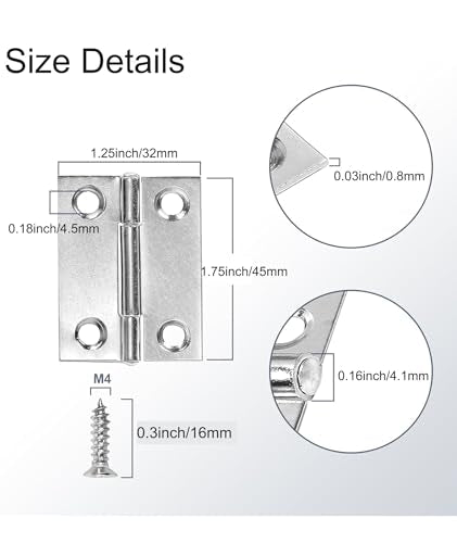 12 PCS 1.75 * 1.25 inches Stainless Steel Mini Small Hinges with Screws, Suitable for DIY Wooden Boxes, Small Cabinets, Jewelry Boxes Flat Hinges, Furniture, Woodworking Craft Project, Silver - size: 1.75IN-12PCS