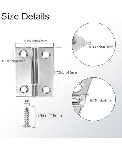 12 PCS 1.75 * 1.25 inches Stainless Steel Mini Small Hinges with Screws, Suitable for DIY Wooden Boxes, Small Cabinets, Jewelry Boxes Flat Hinges, Furniture, Woodworking Craft Project, Silver - size: 1.75IN-12PCS