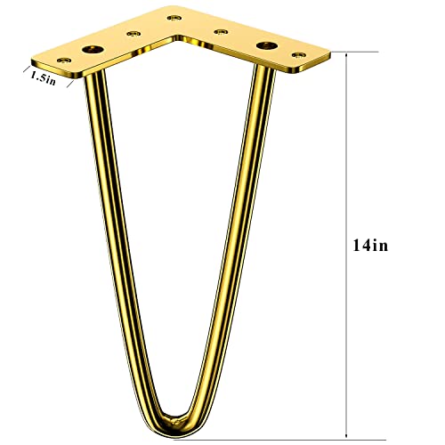 Osring 14 Inch Hairpin Legs 3/8" Dia 2 Rods, Gold Furniture Table Feet 4pcs - color: Gold, size: 14 Inch