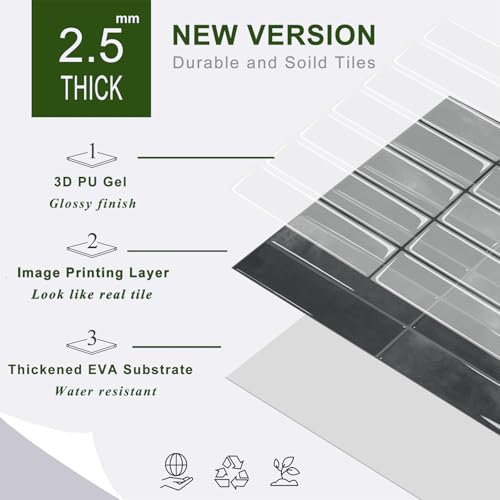 STICKGOO 10-Sheet Peel and Stick Backsplash Tile(Thicker Design) - color: Marquina Black