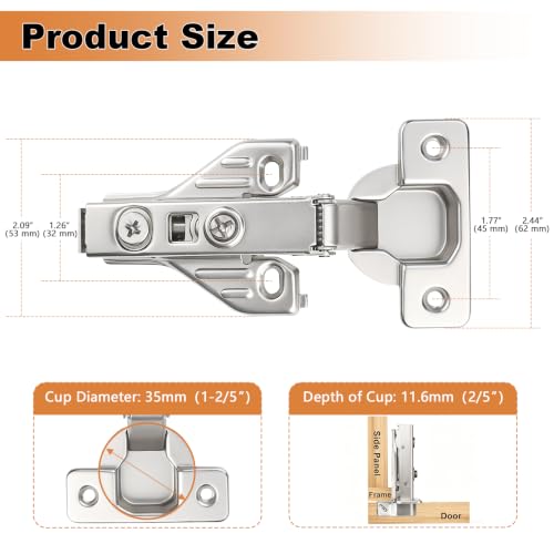 Probrico Full Overlay Soft Close Clip On Face Frame Mounting Cabinet Hinges, Nickel Plated Door Hinges, Concealed Screws 105 Degree Kitchen Cabient Hinges, 4 Pair