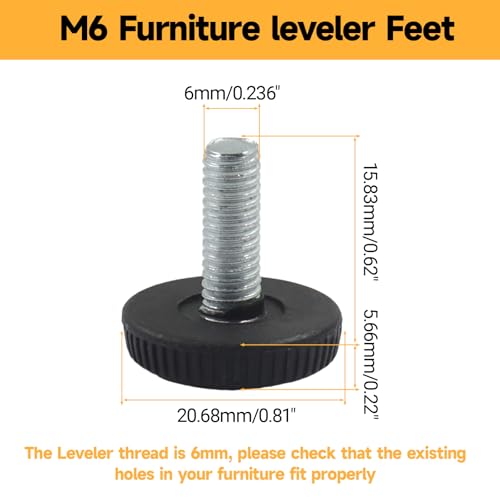 24 Pack M6 Threaded Adjustable Furniture Leveling Feet, Screw-in - size: M6