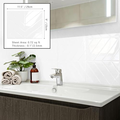 10-Sheet Herringbone Peel and Stick Backsplash Tiles, White - color: White