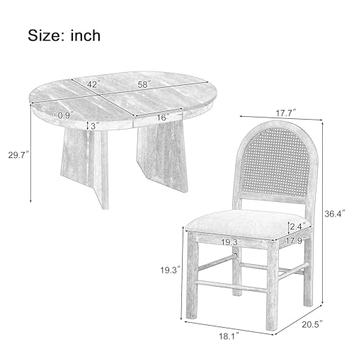 5-Piece Extendable Dining Table Set with 4 Rattan Back Chairs, Walnut - color: Beige,walnut