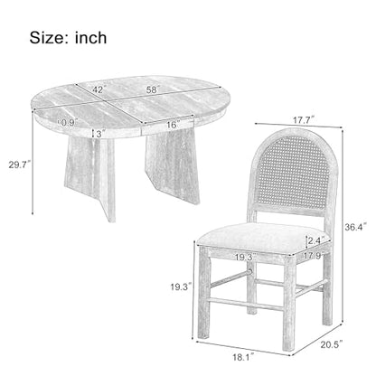5-Piece Extendable Dining Table Set with 4 Rattan Back Chairs, Walnut - color: Beige,walnut