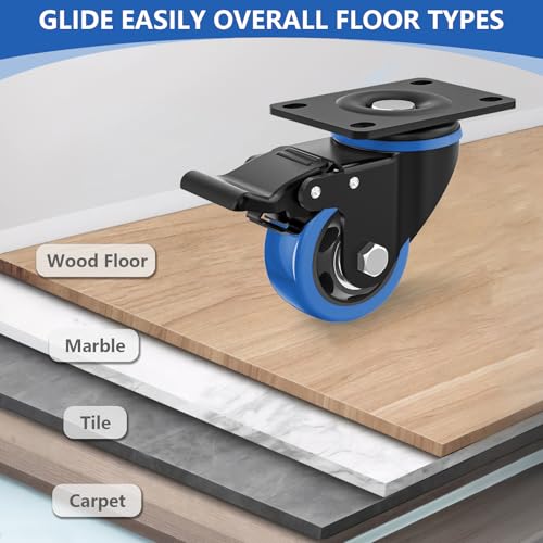 3 Inch Caster Wheels,Swivel Casters Set of 4 Heavy Duty with Safety Dual Locking,Plate Casters with Double Ball Bearings, Industrial Castor Wheels for Furniture,Workbench(Free Hardware Kits)