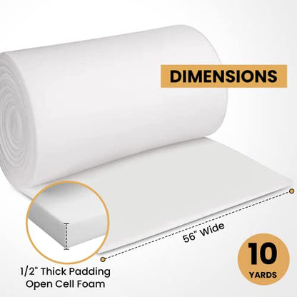 AK TRADING CO. 1/2” Thick Open Cell Upholstery Foam Padding – 56” Wide – By The Yard – Soft, High-Quality Upholstery, Crafts & DIY Projects Foam - color: 10 Yards, size: 1/2"