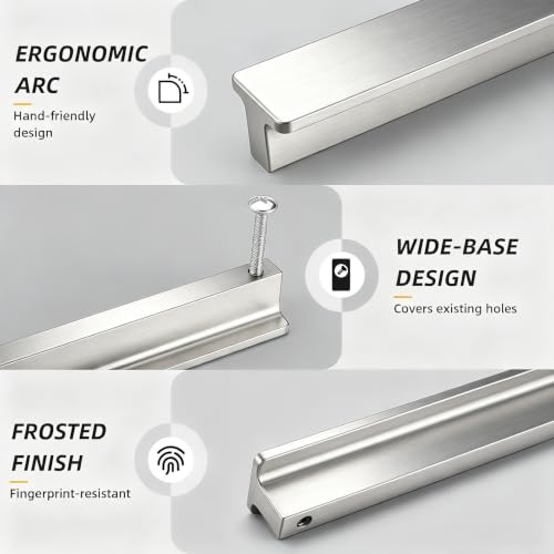 Goldenwarm 10 Pack 6-5/16" Brushed Nickel Cabinet Pulls Drawer Handles - color: Brushed Nickel, size: 6-5/16in Hole Centers