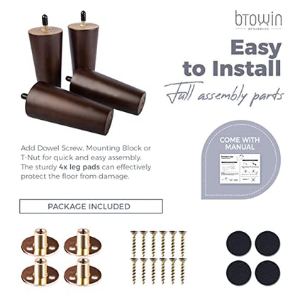 4 inch Solid Wood Furniture Legs, 4Pcs Mid-Century Modern Walnut Wooden Replacement Feet with Threaded 5/16'' Hanger Bolts & Mounting Plate & Screws for Sofa Couch Armchair Cabinet TV Stand - color: Walnut, size: 4" (10cm)