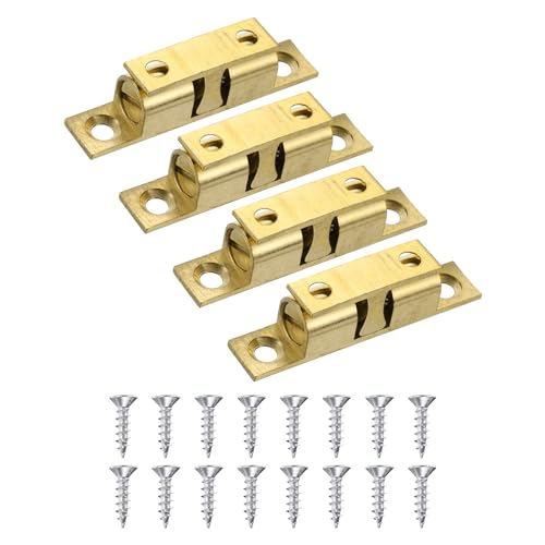 PATIKIL 50mm Double Ball Tension Roller Catch Latch, Solid Brass Adjustable Hardware Fitting with Screws for Cabinet Closet Tension Latch, Gold Tone - size: 50mm