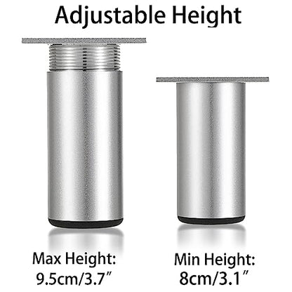 Sumnacon 4PCS Aluminium Alloy Furniture Legs, Round Adjustable Feet, 3 Inch - color: Silver, size: 3 Inch Height