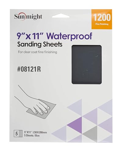 Sunmight 9" X 11" 1200 Grit Sandpaper Sheets - Waterproof Sand Paper with Aluminum Oxide Grain & Latex Paper Backing for All Surface Area Preparation - Sheets (Pack of 5) - style: 1200 Grit