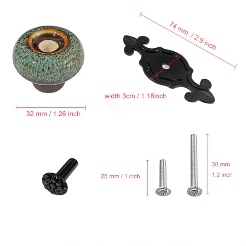 HUAMULAN 10 Pack Ceramic Knobs Leopard Dresser Cabinet Pulls with Backplate - color: HRJ1901-HeiBaoLan-10PACK