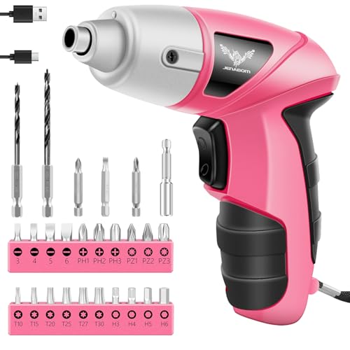 JENABOM 3.6V Electric Cordless Screwdriver, Mini Drill Set, Pink - color: Light Pink