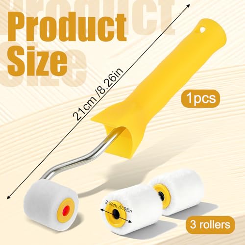 1 Inch Mini Paint Roller + 2 Rollers, Extra Small Roller Paint Brush Wool Tiny Paints Brushes Tool for Touch up Trim Edge or Corner, Mini Rollers for Painting Brush Window Frames Photo Frames