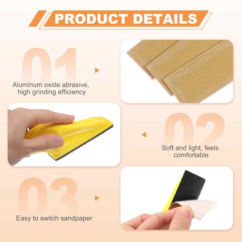 HARFINGTON 70 Pcs Detail Sander Paper 120 Grit 3.5" x 1.2" Micro Hand Sanding Papers Sheets Wet Dry Sandpapers with Sanding Block Tool for Wood Furniture Crafts Woodworking - style: 120 Grit