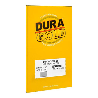 Dura-Gold 5-1/2" x 9" Wet or Dry Sandpaper Sheets, 1500 Grit, Box of 25 - size: 1500-Grit