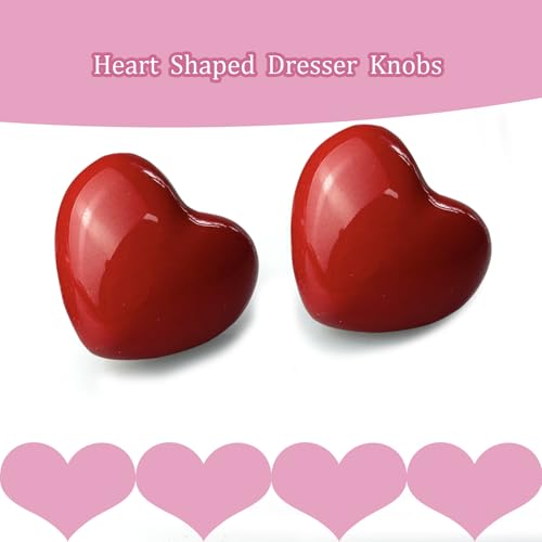 4Pcs Red Drawer Knobs, Heart Cabinet Knobs and Pulls - color: Red